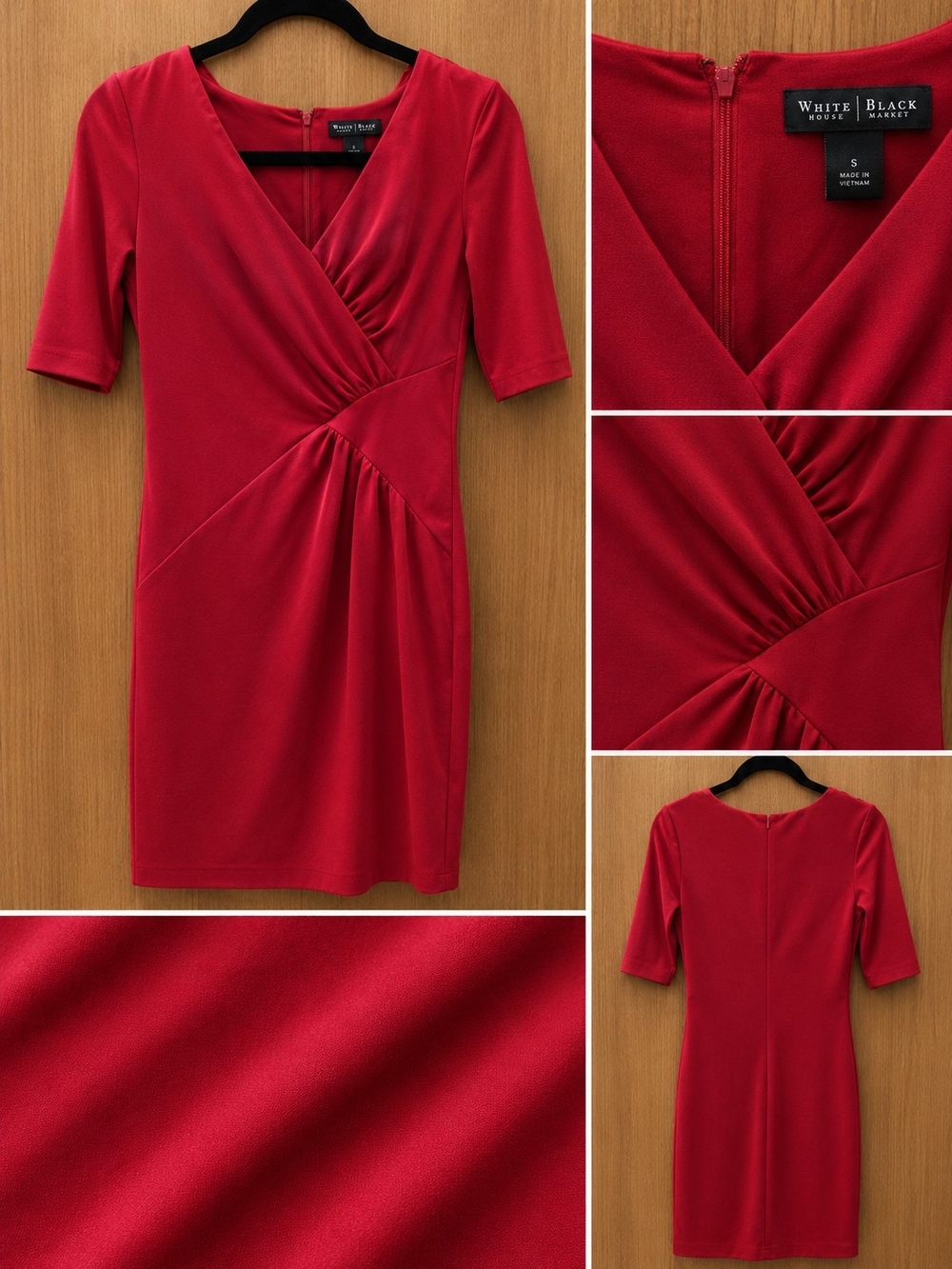 White House Black Market Red Faux-Wrap Sheath Midi Dress 6P